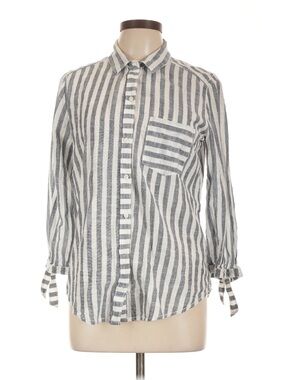 Abercrombie & Fitch Grey and White Striped Button-Down Shirt